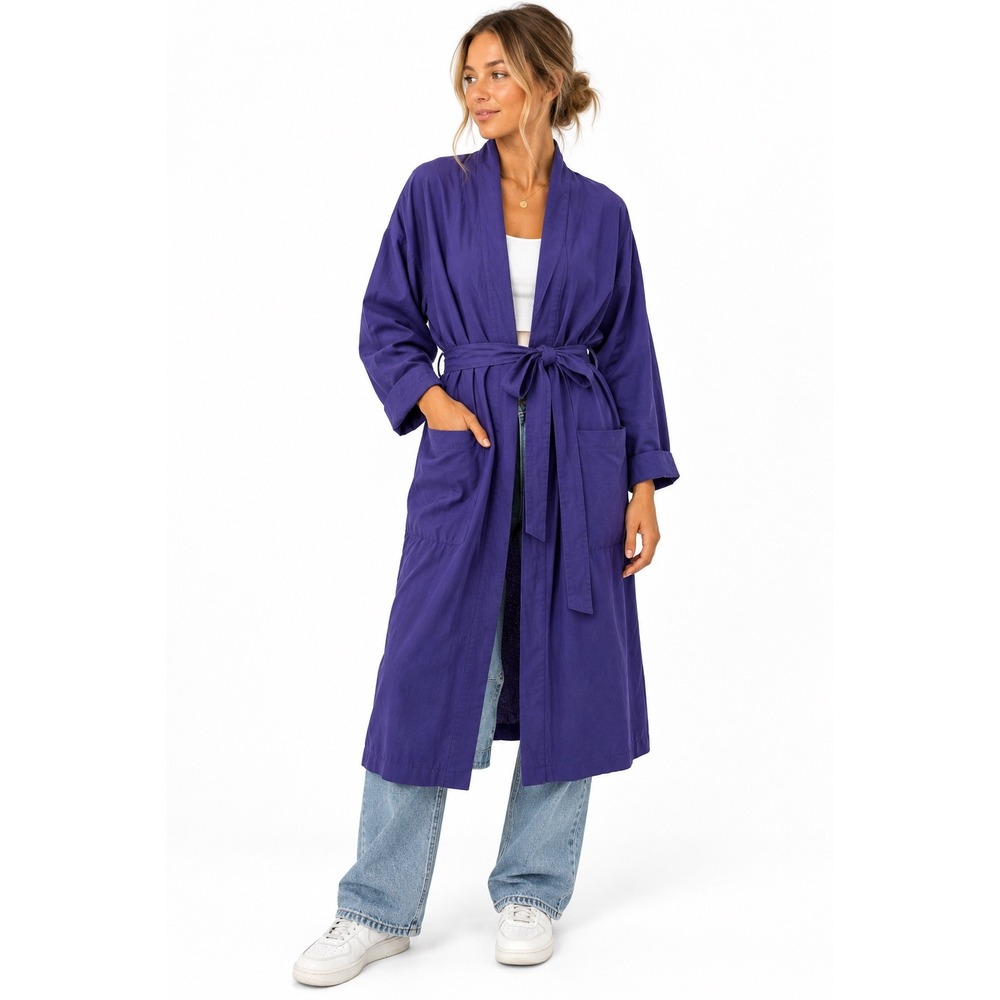 TravelSmith Robe Womens Medium Blue Long Sleeve Belted Pockets Loungewear Kimono
